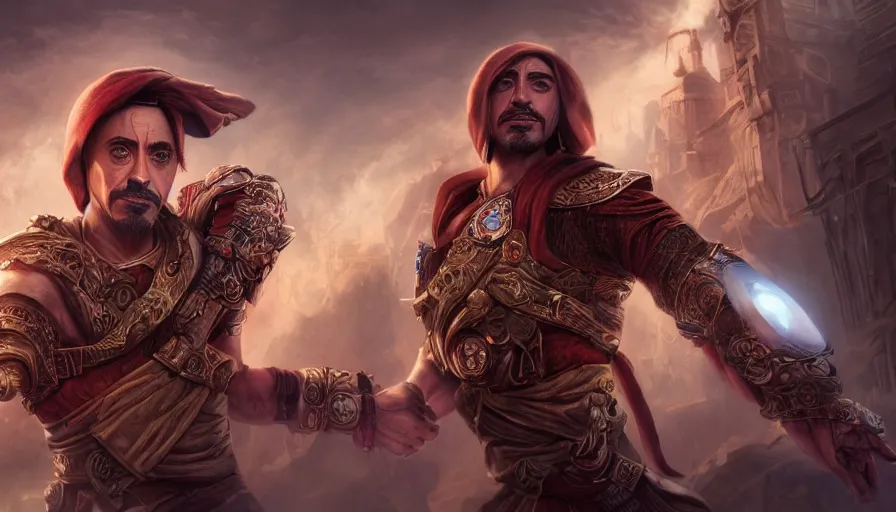 Prompt: Robert Downey Jr is Prince of Persia, hyperdetailed, artstation, cgsociety, 8k