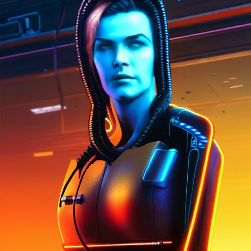 Image similar to cable plugged into cyberdeck, back of head, cyberpunk woman, computer, 1 9 7 9 omni magazine cover, style by vincent di fate, cyberpunk 2 0 7 7, 4 k resolution, unreal engine, daz