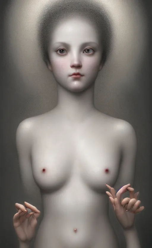 Prompt: dreamy, monochrome, subsurface scattering, white, young beautiful goddess in cosmos, octane render, dino valls, mark ryden, joe fenton, michal karcz, highly detailed, rim light, art, cinematic lighting, very coherent, hyper realism, 8 k