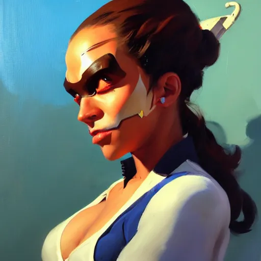 Image similar to Greg Manchess portrait painting of Bemma watson as Overwatch character, medium shot, asymmetrical, profile picture, Organic Painting, sunny day, Matte Painting, bold shapes, hard edges, street art, trending on artstation, by Huang Guangjian and Gil Elvgren and Sachin Teng