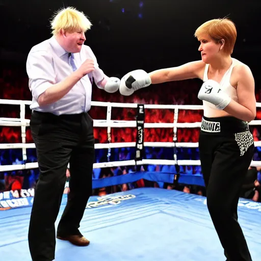 Image similar to Boris Johnson and Nicola Sturgeon boxing