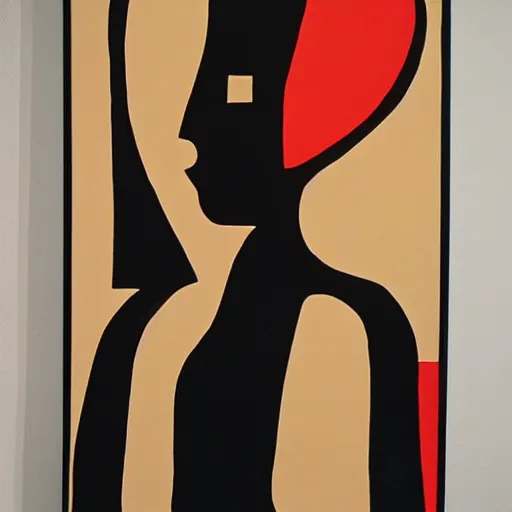 Prompt: A modern abstract painting in the style of HILDEGARDE HANDSAEME, portrait of beautiful woman, clean black outlines, modern earthy neutral earthy