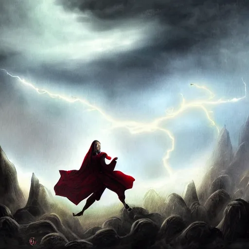 Image similar to dracula fighting jesus, digital art, highly detailed, epic composition, cinematic lightning