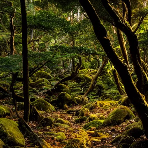 Prompt: photo of Yakushima Forest Eerie Japan golden hour