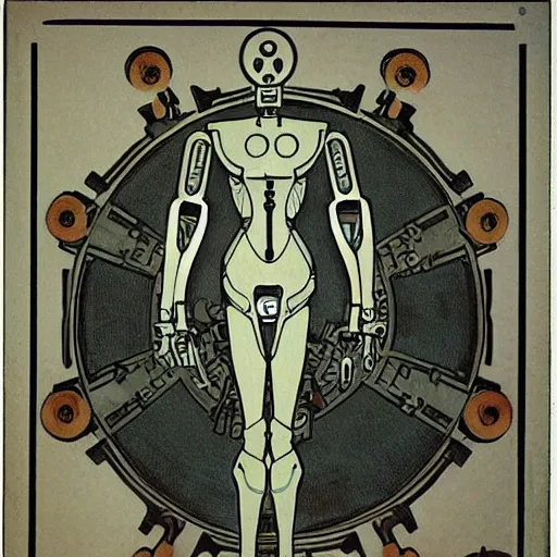 Image similar to robot, drawn by mucha