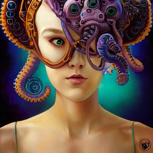 Image similar to Lofi BioPunk portrait with a giant octopus Pixar style by Tristan Eaton Stanley Artgerm and Tom Bagshaw