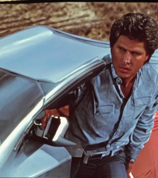 Image similar to a close - up, color cinema film still of knight rider, cinematic.