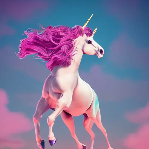 Prompt: a woman resembling olivia newton - john riding a unicorn. sharp colour photograph. soft lighting. depth of field. trending on artstation.