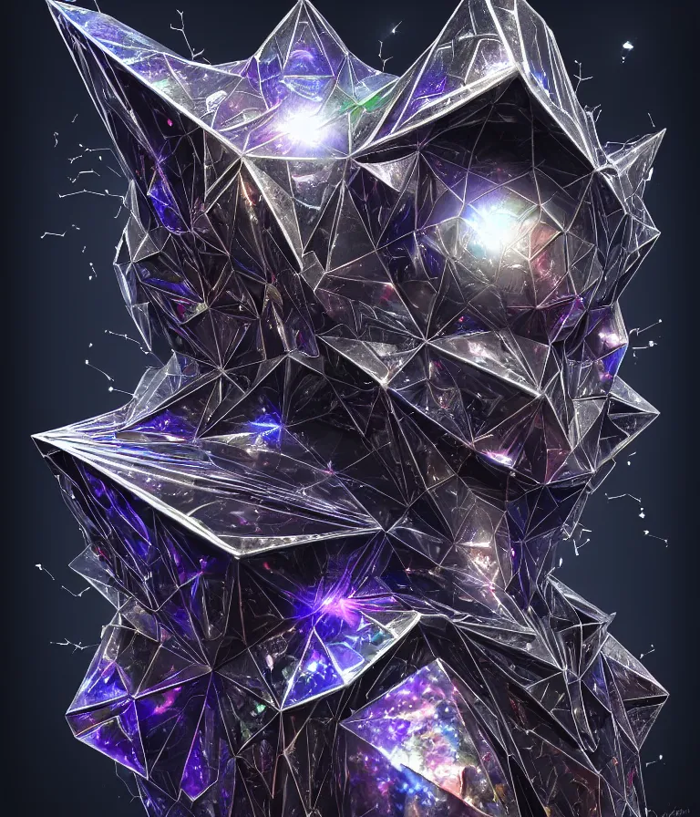 Image similar to front!!! shot of a court jester!!! character, mesmerizing fractal hypercubes, platinum cracked, dark holography!!!, future, metallic galactic, crystalline edges, polygonal, elegant, highly detailed, centered, (((artstation, concept art, jagged, sharp focus, artgerm, Tomasz Alen Kopera, Peter Mohrbacher, donato giancola, Joseph Christian Leyendecker, WLOP, Boris Vallejo))), ((raytracing)), mugshot!!!!!, ugly!!!!!!, octane render, nvidia raytracing demo, octane render, nvidia raytracing demo, octane render, nvidia raytracing demo, 8K