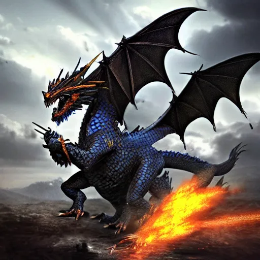 Image similar to dragon saphira fighting against soldiers photo realistic, detailed