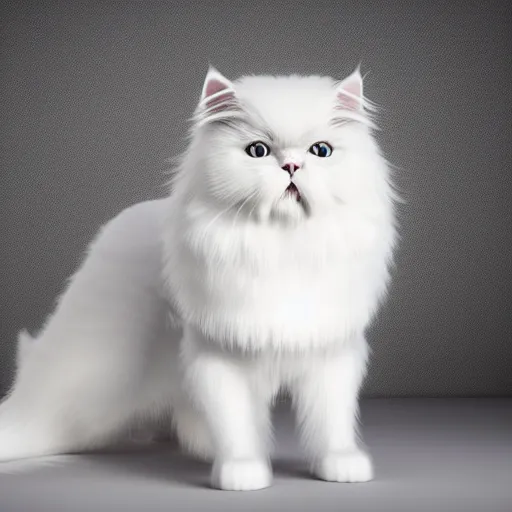 Prompt: still photo of a cute white persian cat, highly detailed, photorealistic portrait, bright studio setting, studio lighting, crisp quality and light reflections, unreal engine 5 quality render