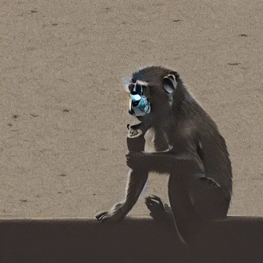 Image similar to sepia polaroid of a monkey eating a hot dog on a rooftop in the rain, hyper realistic, dark, gothic, nightcore, 4 k, highly detailed, beautifully rendered