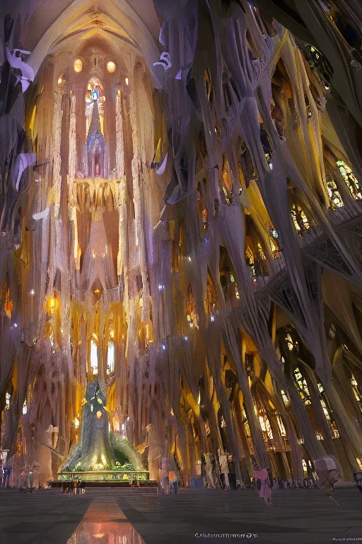 Image similar to sagrada familia cathedral and shiba ， anime fantasy illustration by tomoyuki yamasaki, kyoto studio, madhouse, ufotable, comixwave films, trending on artstation 8 k