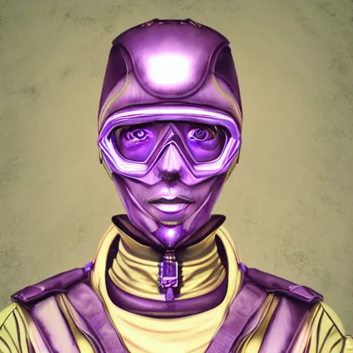 Prompt: a portrait photo of a futuristic sci - fi pirate, purple themed