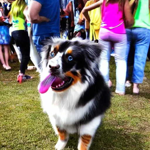 Prompt: australian shepherd at a rave party