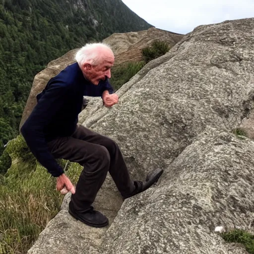 Image similar to the tragic moment of an old man falling off a cliff