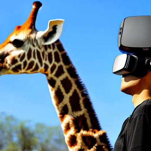 Image similar to a girafe wearing a vr headset