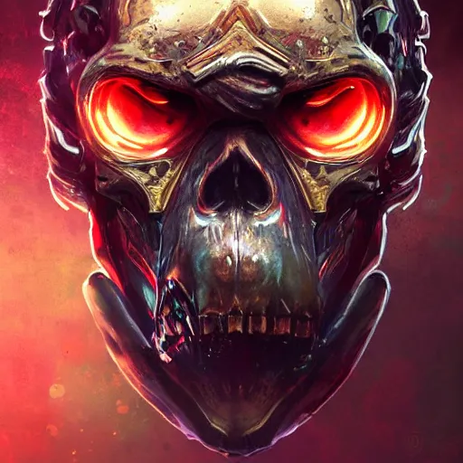 Image similar to a golden skull face monkey warrior with a ruby in his forehead, Apex Legends character digital illustration portrait design, by android jones, detailed, cinematic lighting, wide angle action dynamic portrait