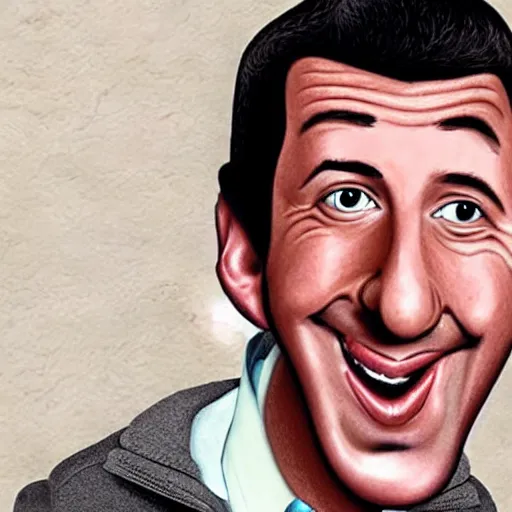 Image similar to a lifelike accurate caricature drawing of adam sandler