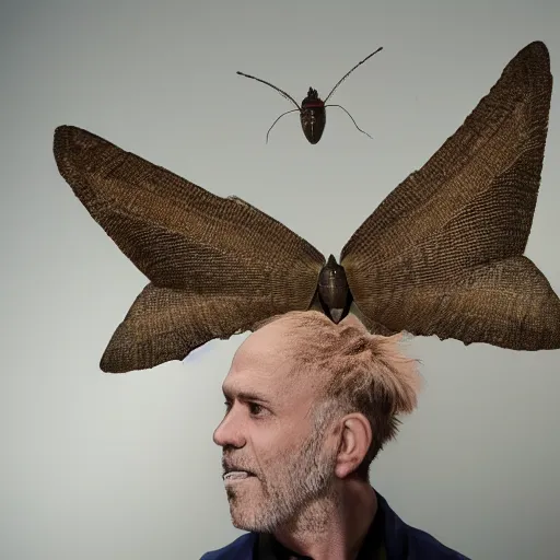 Prompt: humanoid anthropomorphic moth, weremoth, moth-human, movie still