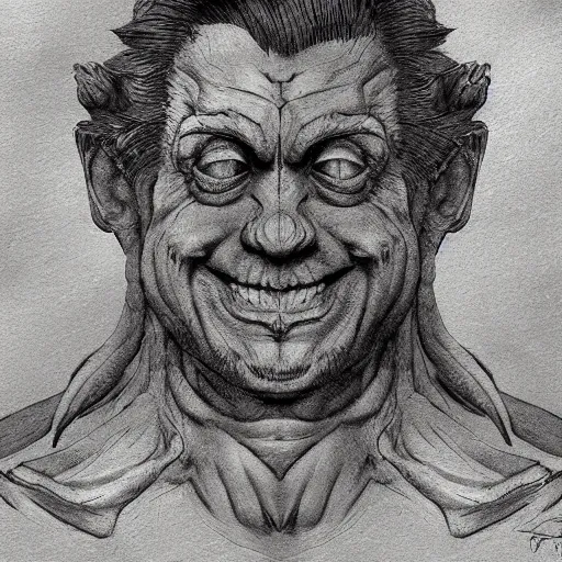 Image similar to A frog mafia boss smiling menacingly by michelangelo, very detailed, deviantart, artstation