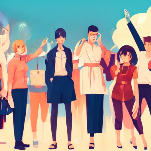 Prompt: group of smiling collegues, clean cel shaded vector art. shutterstock. behance hd by lois van baarle, artgerm, helen huang, by makoto shinkai and ilya kuvshinov, rossdraws, illustration