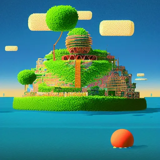 Prompt: yoshi island by beeple