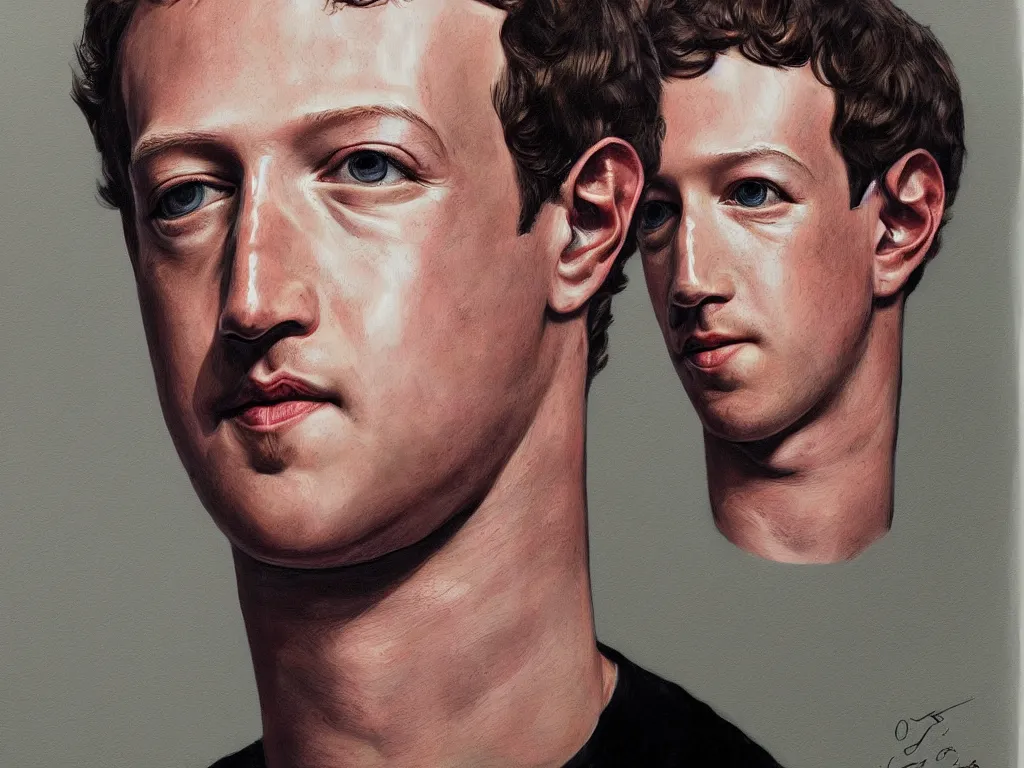 Prompt: mark zuckerberg portrait photo, art by jessica oyhenart