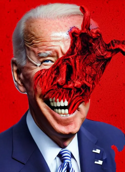 Image similar to Joe Biden, hyper realistic ultra realistic horror terror dimensional photo furious glowing red eyes, extreme fear, panic, psychotic, Joe Biden , high quality photo, detailed , 8k