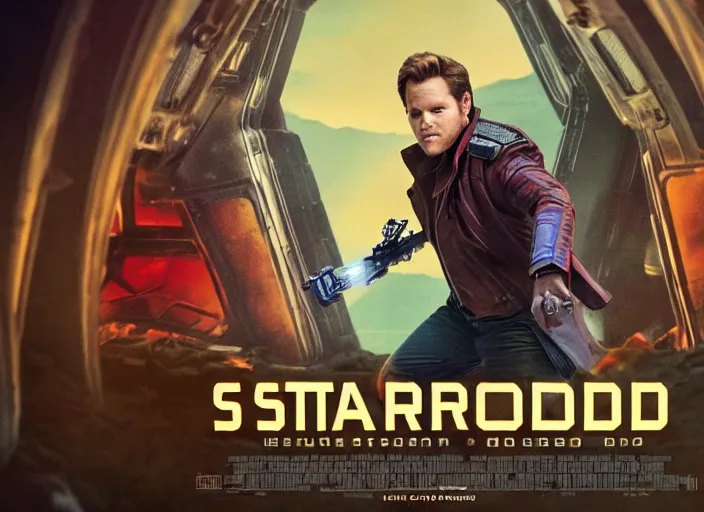 Image similar to a very high resolution image from a new movie, starlord. in a room full of posters and vinyls. mountains, directed by wes anderson