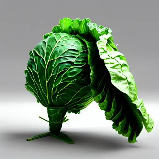 Image similar to high quality 3 d render very cute cyborg cabbage! cabbage leaves as dollars!! kale! incorporated speakers!, cyberpunk highly detailed, unreal engine cinematic smooth, in the style of blade runner & detective pikachu, hannah yata charlie immer, moody light, low angle, uhd 8 k, sharp focus