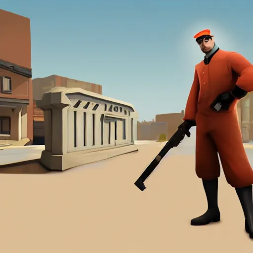 Prompt: A team fortress 2 character in a realistic setting