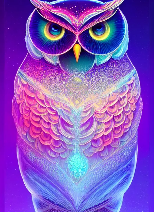 Image similar to symmetry!! product render poster vivid colors divine proportion owl, ice and snow, glowing fog intricate, elegant, highly detailed, digital painting, artstation, concept art, smooth, sharp focus, illustration,