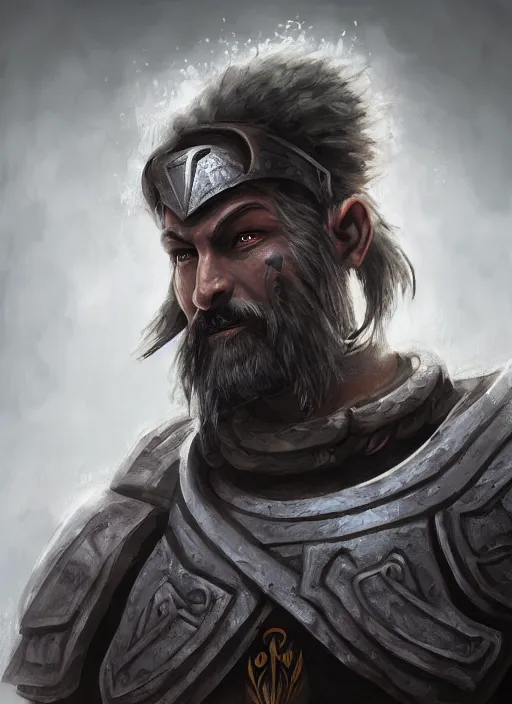 Prompt: A fantasy comic book style portrait painting of a gray dwarf with white eyes as a warrior in a atmospheric dark fortress, unreal 5, DAZ, hyperrealistic, octane render, RPG portrait, ambient light, dynamic lighting