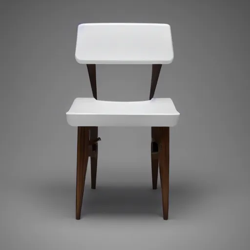 Image similar to a beautiful concept design of a chair made with three legs, by frank Lloyd wright, white background, 8k, 4k