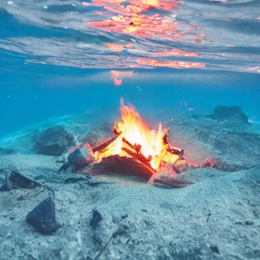 Prompt: photo of a camp fire underwater, award - winning