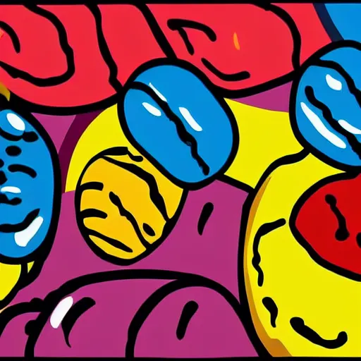 Image similar to a hyper pop art illustration of coffee beans, ultra 4k, trending on art station, Andy Warhol