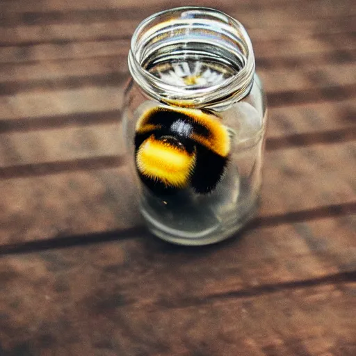 Image similar to a photo of a bee in a jar on a table