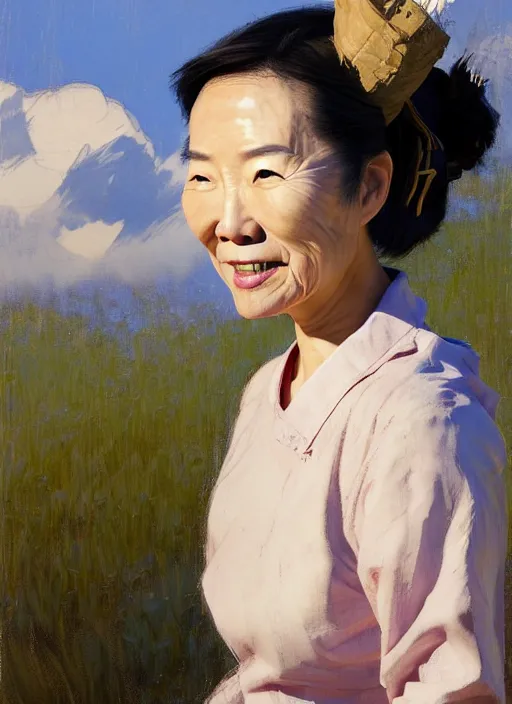 Image similar to portrait of Chin Li from League of Legends practicing, countryside, calm, fantasy character portrait, dynamic pose, above view, sunny day, thunder clouds in the sky, artwork by Jeremy Lipkin and Giuseppe Dangelico Pino and Michael Garmash and Rob Rey and Jean Giraud, very coherent asymmetrical artwork, sharp edges, perfect face, simple form, 100mm