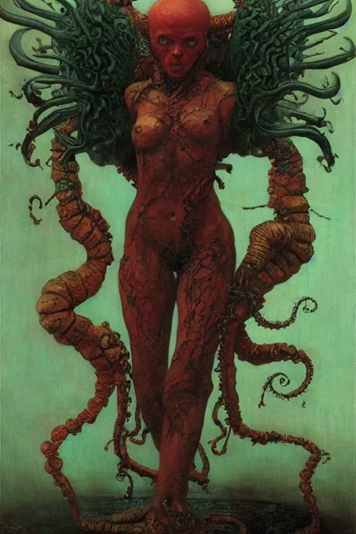 Prompt: full length portrait of poison angel octopoid brute, painted by lawrence alma tadema, zdzislaw beksinski, norman rockwell, jack kirby, tom lovell, alex malveda, greg staples, hand of fear, bbc, tv