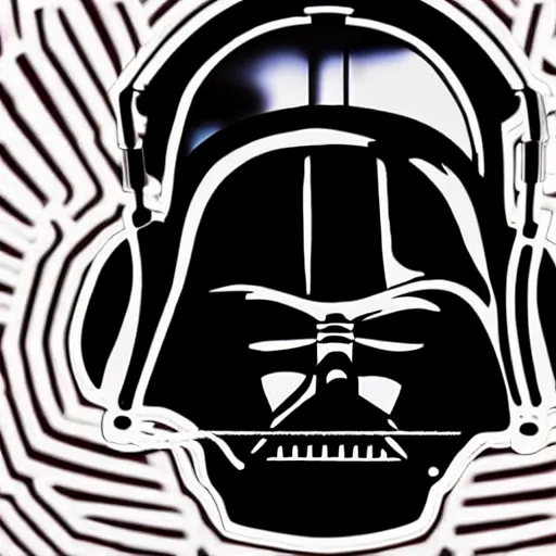 Image similar to svg sticker of a Pop-Wonder Darth-Vader at a rave, spinning records, giant headphones rocking out, wearing headphones, huge speakers, dancing, rave, DJ, spinning records, digital art, amazing composition, rule-of-thirds, award-winning, trending on artstation, featured on deviantart