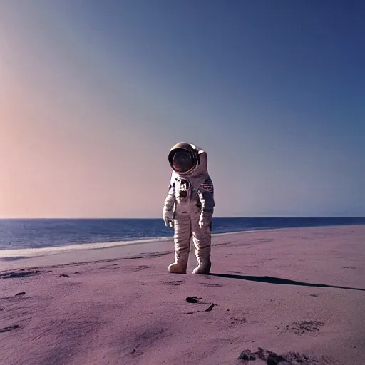 Prompt: a beautiful photo of an astronaut on the beach in the summer, 1 9 7 0, soft light, morning light, photorealistic, realistic, octane, 8 k, cinematic shot