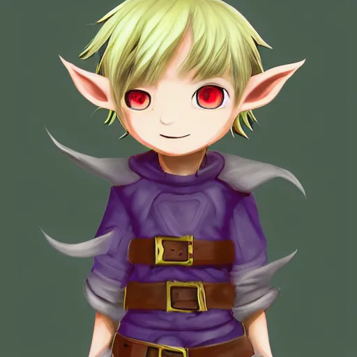 Image similar to little elf boy, purple tunic, blonde hair. light color palate, detailed soft painting, made in abyss art style, anatomically correct