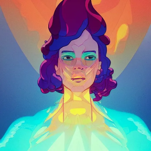 Image similar to steven universe, crystal gems, colourful breathtakingly weird beautiful powerful magical wonderfully majestic beautifully quirky incredibly cool character by michael whelan, moebius, beeple, dan mcpharlin, pascal blanche, symmetrical, serene expression, magical stormy reflections, smoke on water, sat down, 8 k artstation