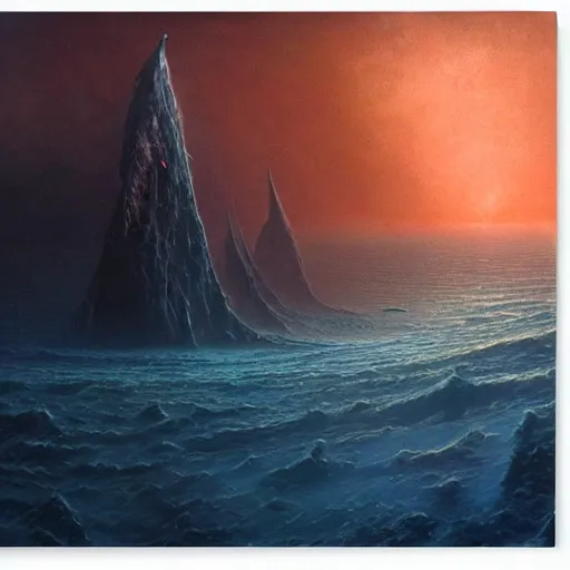 Image similar to crystalized Alien ocean by Zdzisław Beksiński and Greg Rutkowski