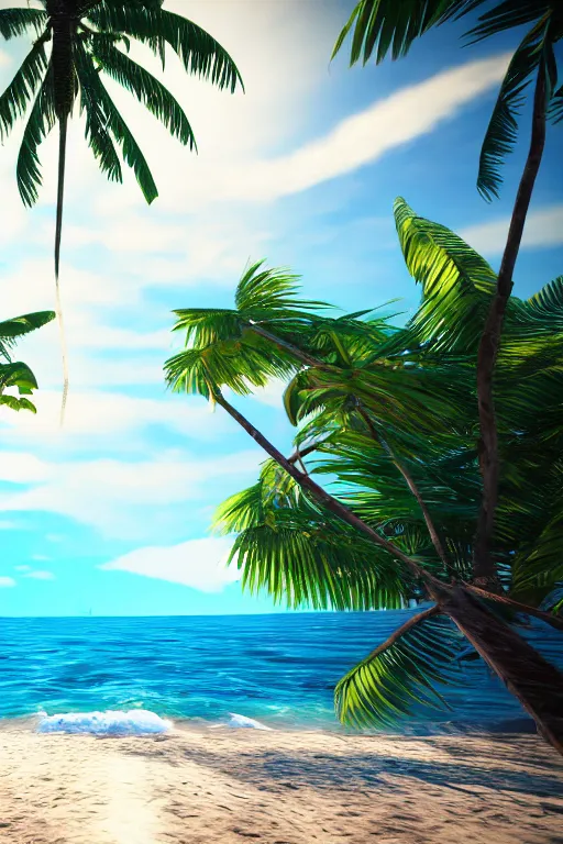 Image similar to a beautiful hydro flask sticker of a beach with coconut palms 8 k, frostbite 3 engine, cryengine, dof, trending on artstation, digital art, crepuscular ray