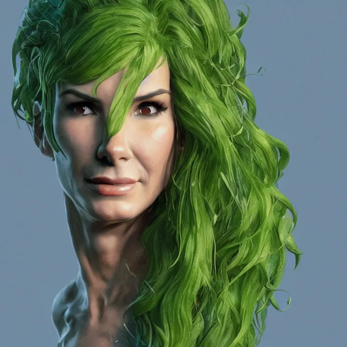 Image similar to portrait of Sandra Bullock as a Poison Ivy in Batman & Robin 1997. intricate artwork. by Tooth Wu, wlop, beeple, dan mumford. octane render, trending on artstation, greg rutkowski very coherent symmetrical artwork. cinematic, hyper realism, high detail, octane render, 8k