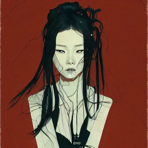 Prompt: Lee Jin-Eun by Jakub Rebelka, rule of thirds, seductive look, beautiful