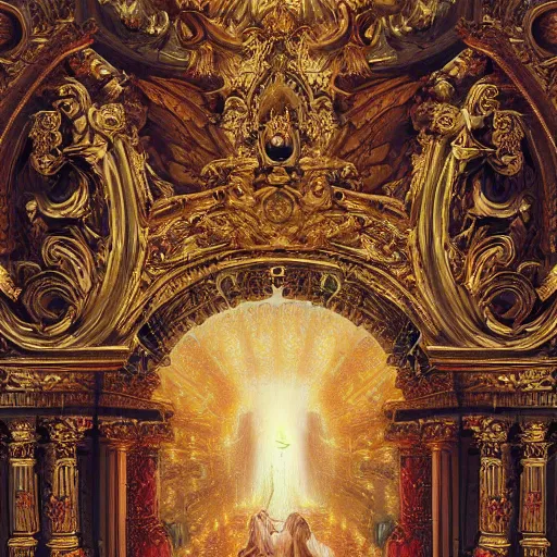 Prompt: angelic purity, heaven gate, baroque, hyper detailed ornament, 8 k, oil painting, holy lights,