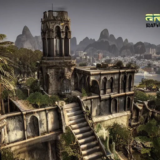 Image similar to grimdark gothic rio de janeiro, unreal engine, 8 k, ultra realistic, ultra detail, ray tracing